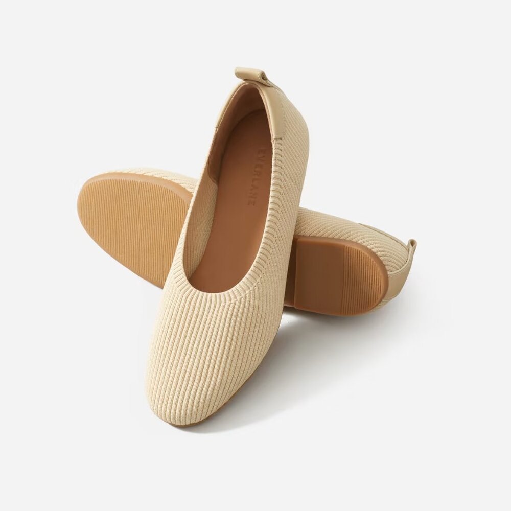 Women's Beige Knit Slip-On Ballet Flats